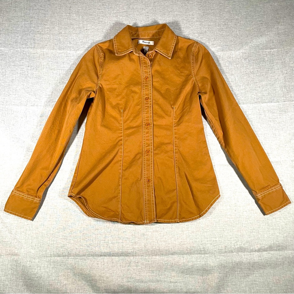 Madewell Darted Button Up Regenerative Chino Fit Long Sleeve Shirt Tan Women 00
